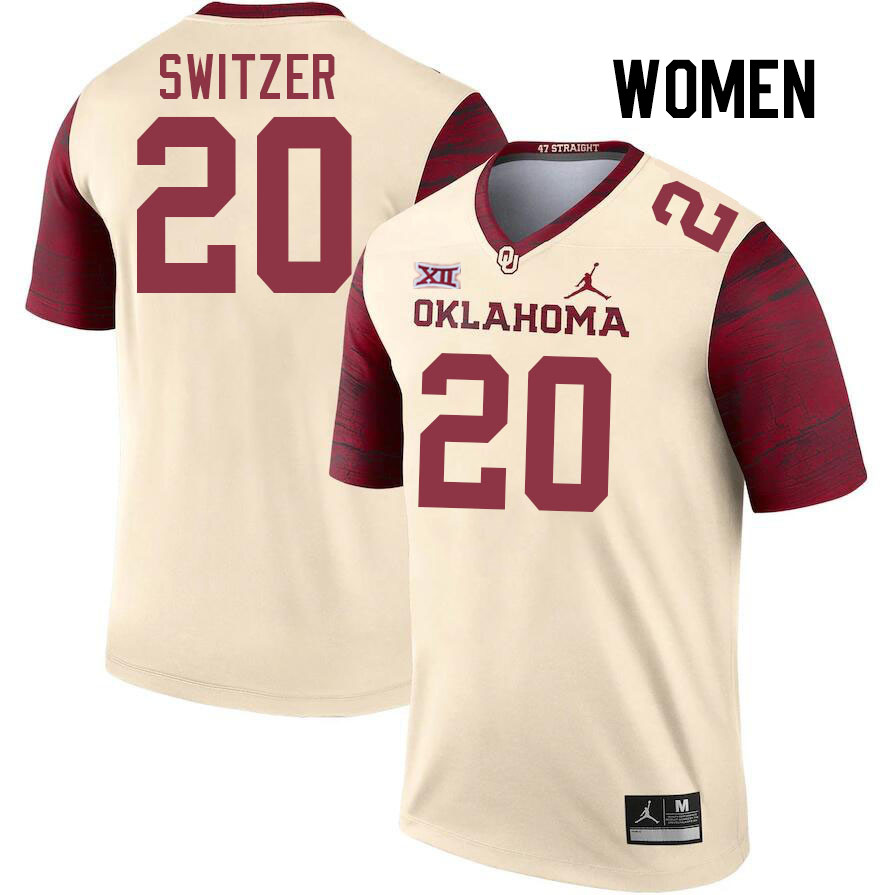 Women #20 Jacob Switzer Oklahoma Sooners College Football Jerseys Stitched-Cream